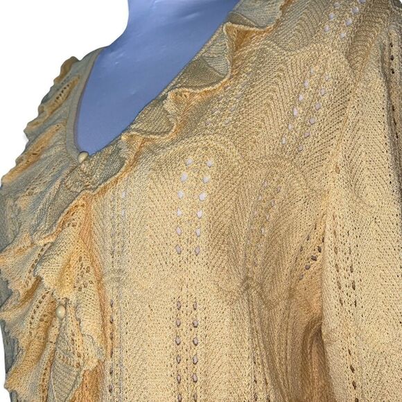ST. JOHN women’s yellow ruffle trim knit cardigan sz 8 - Picture 5 of 5
